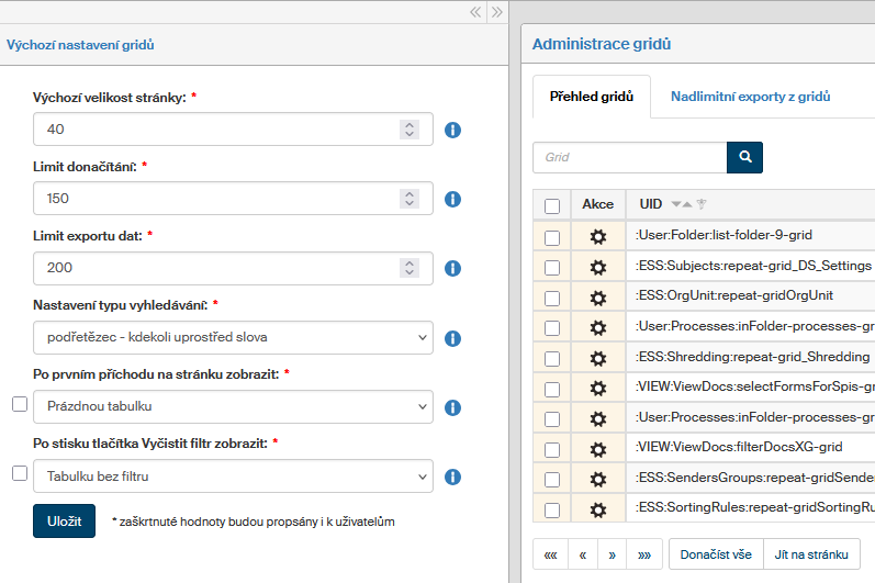 gridy nastaveni