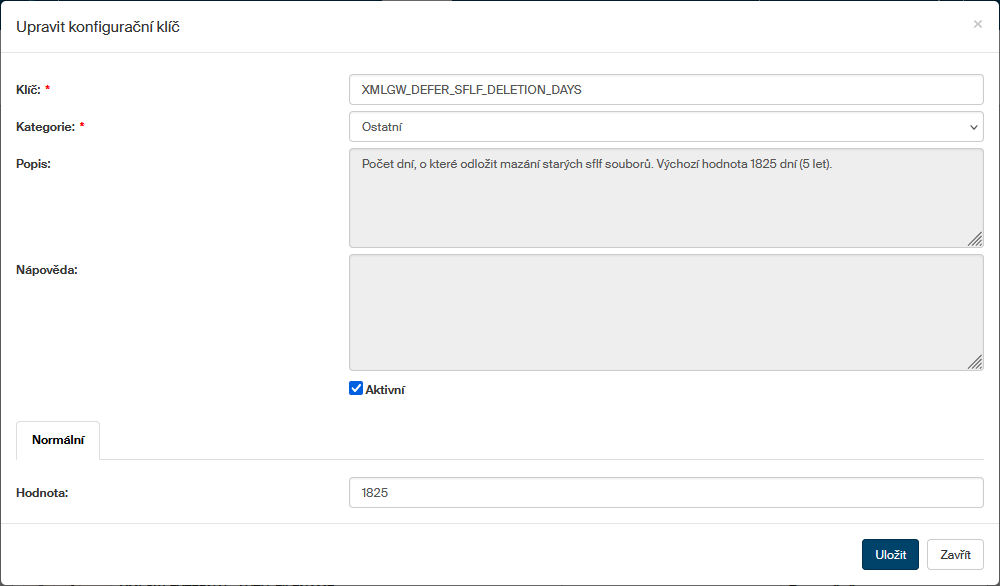 konfiguracni klic upravit