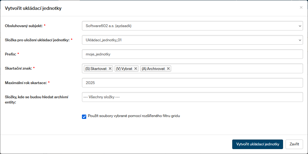 vytvorit ukladaci jednotky dialog