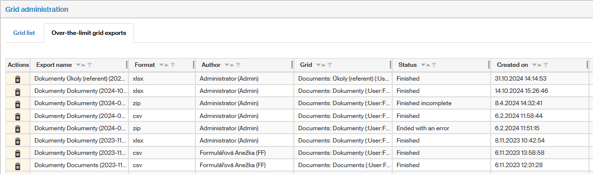 grid nadlimitni export