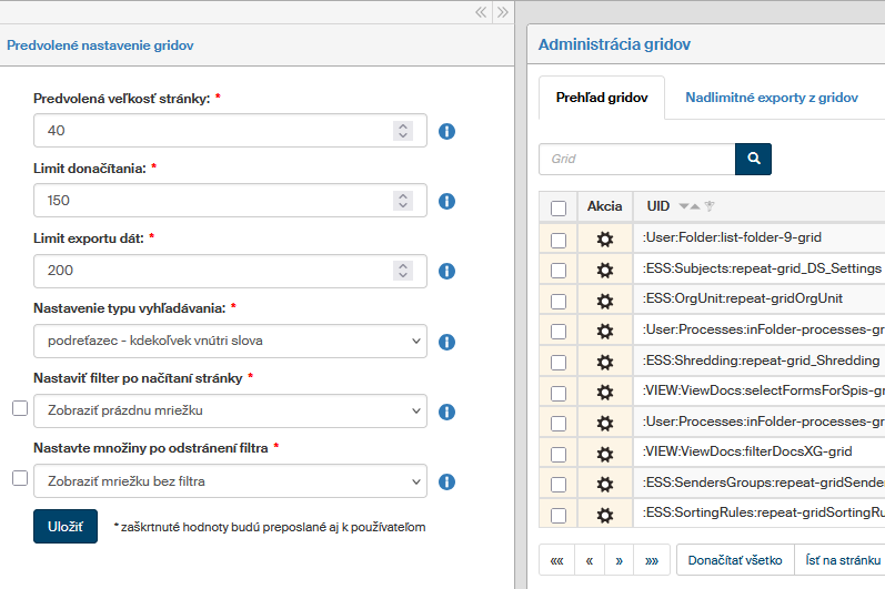 gridy nastaveni