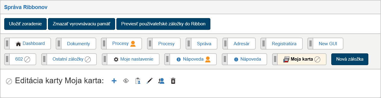 ribbon nova karta ovladani
