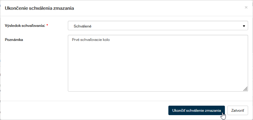 ukonceni schvalovani