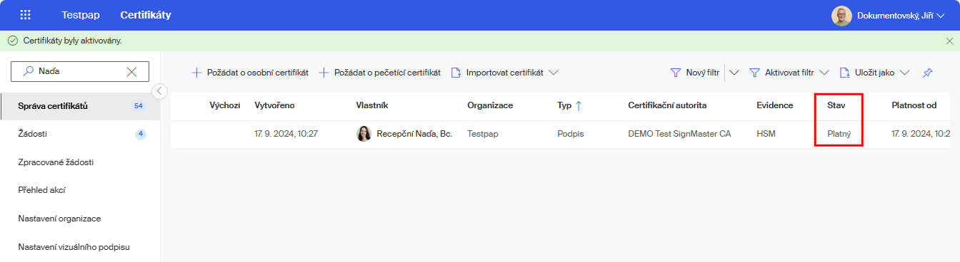 certifikaty stav platny