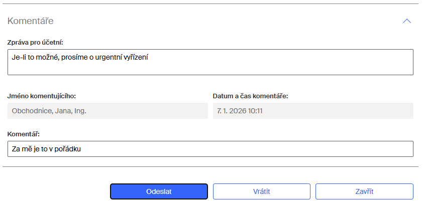 faktura schvalovatele komentar