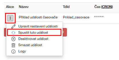 udalosti casovac spustit