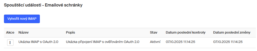 udalosti emailove schranky