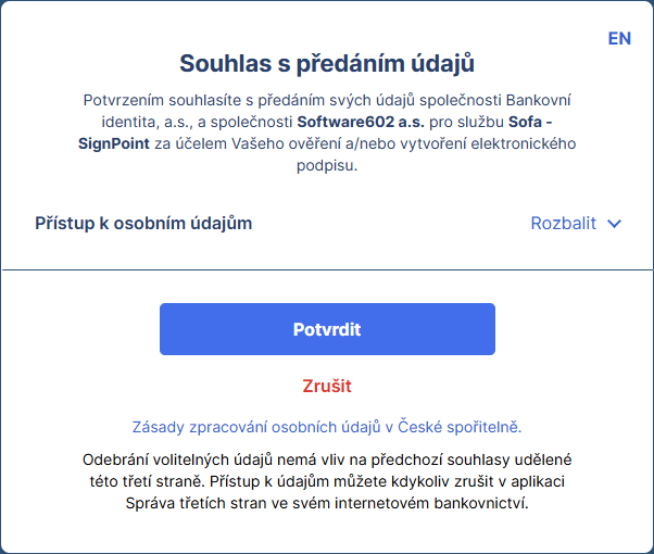 bankid souhlas s predanim
